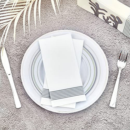  200 Packs Linen-like Guest Towels Disposable, Disposable Dinner Napkins Paper For Kitchen, Disposable Hand Towels For The Bathroom, Wedding Napkins, Party Napkins. (Striped Silver)