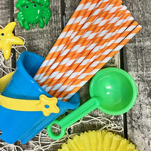  Stripe Paper Straws - Party Supply - Orange White - 7.75 Inches - Pack Of 100 - Outside The Box Papers Brand