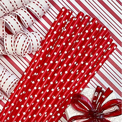  Watermelon Themed Paper Drinking Straws - Red White And Green- Polka Dot And Chevron - 100 Pack - Outside The Box Papers Brand
