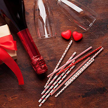  200 Pieces Valentines Straws Valentines Paper Straws Heart Drinking Straws Heart Striped Paper Straws Decorative Holiday Straws For Valentine's Day Wedding Party Supplies, 8 Styles