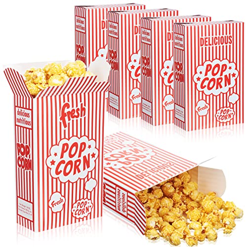  Potchen 200 Pieces Popcorn Boxes Red And White Striped Close Top Popcorn Container 1.25 Oz For Movie Party And Theater Night Supplies