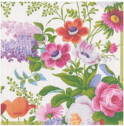  Edwardian Garden Flower Party Paper Cocktail Napkins In Ivory, Two Packs Of 20