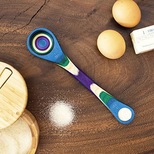  Ique Mumbai Collection 2-in-1 Wooden Measuring Spoon With Tablespoon And Teaspoon Measurements