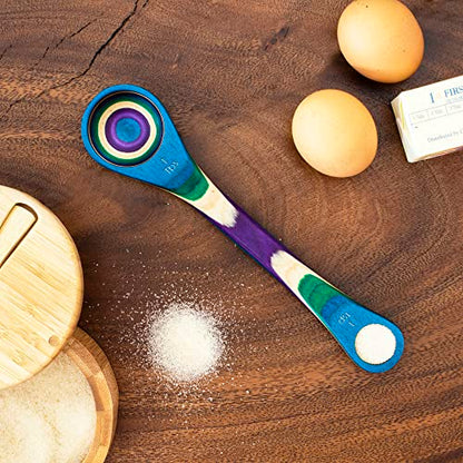  Ique Mumbai Collection 2-in-1 Wooden Measuring Spoon With Tablespoon And Teaspoon Measurements