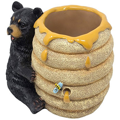  Decorative Black Bear In A Beehive Honey Pot Countertop Utensil Holder Crock Display Stand Table Statue For Cabin Or Rustic Lodge Decor And Gourmet Kitchen Decorations As Housewarming Gifts