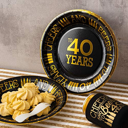  40th Birthday Plates Black And Gold Dessert, Buffet, Cake, Lunch, Dinner Plates For 40th Birthday Decorations Party Supplies, Cheers To 40 Years! 50 Count, 9" Plate