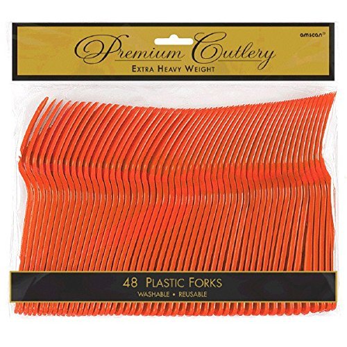  Amscan 8017.05 Premium Heavy Weight Disposable Plastic Forks, 50 Ct., Orange Peel
