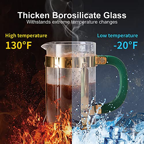  French Press Coffee & Tea Maker, 34 Ounce Coffee Press Coffee Maker, 304 Stainless Steel Heat Resistant High Boron Glass Easy To Clean (Dark Green, 34oz)