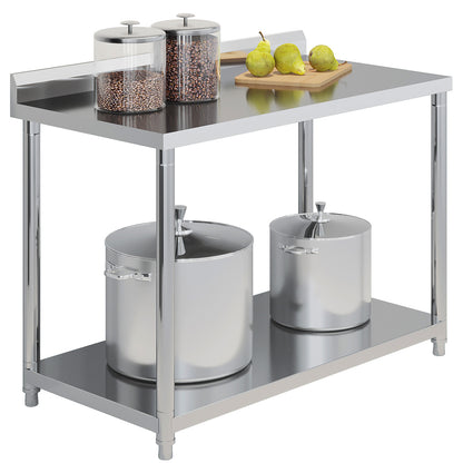  Stainless Steel Table For Prep & Work 40 X 25 Inches, Heavy Duty Commercial Work Table With Undershelf And Backsplash, Metal Prep Table For Outdoor, Indoor, Commercial Restaurant, Kitchen, Cafe, Hotel