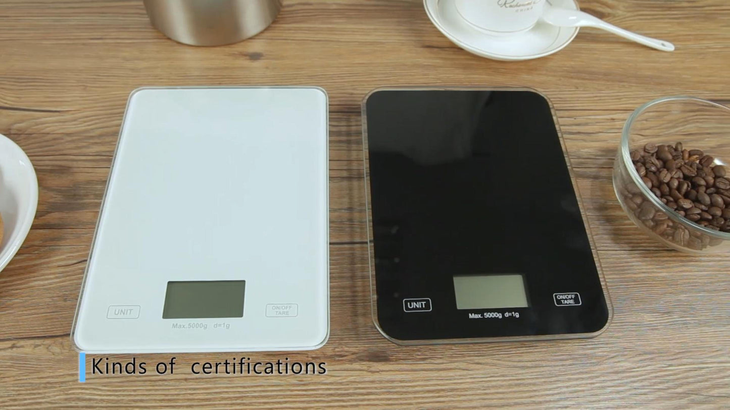  Kitchen Scale Digital Food Scale 10kg/22lb-USB Charging With Waterproof Tempered Glass Platform,for Weight Loss Cooking And Coffee With LCD Display High Accuracy (Black)