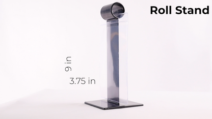  9” Graphite Acrylic Roll Stand With 6 4 ½” X 6 ½” Double-Sided 8-Guage Clear Vinyl Menu Roll Pockets (12 Pack), (ROLLSTANDPACK GRAPHITE)