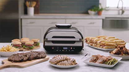 Ninja FG551 Foodi Smart XL 6-in-1 Indoor Grill With Air Fry, Roast, Bake, Broil & Dehydrate, Smart Thermometer, Black/Silver