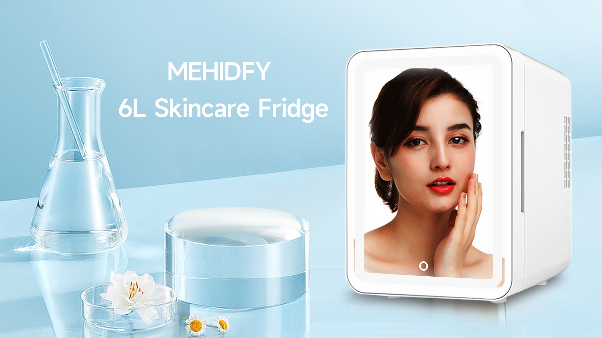 Mini Fridge For Bedroom, 6L Skincare Fridge With Dimmable LED Mirror, Cooler And Warmer Beauty Fridge, Portable Small Refrigerator, Mini Fridge For Makeup, Skincare, Drinks (White)