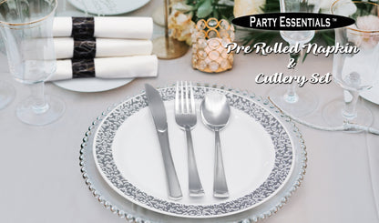 N501732-4 Pre-Rolled Disposable Extra Heavy Duty Plastic Cutlery Kit With Black Fork/Knife/Spoon And 3-Ply White Napkin (Case Of 100 Rolls)