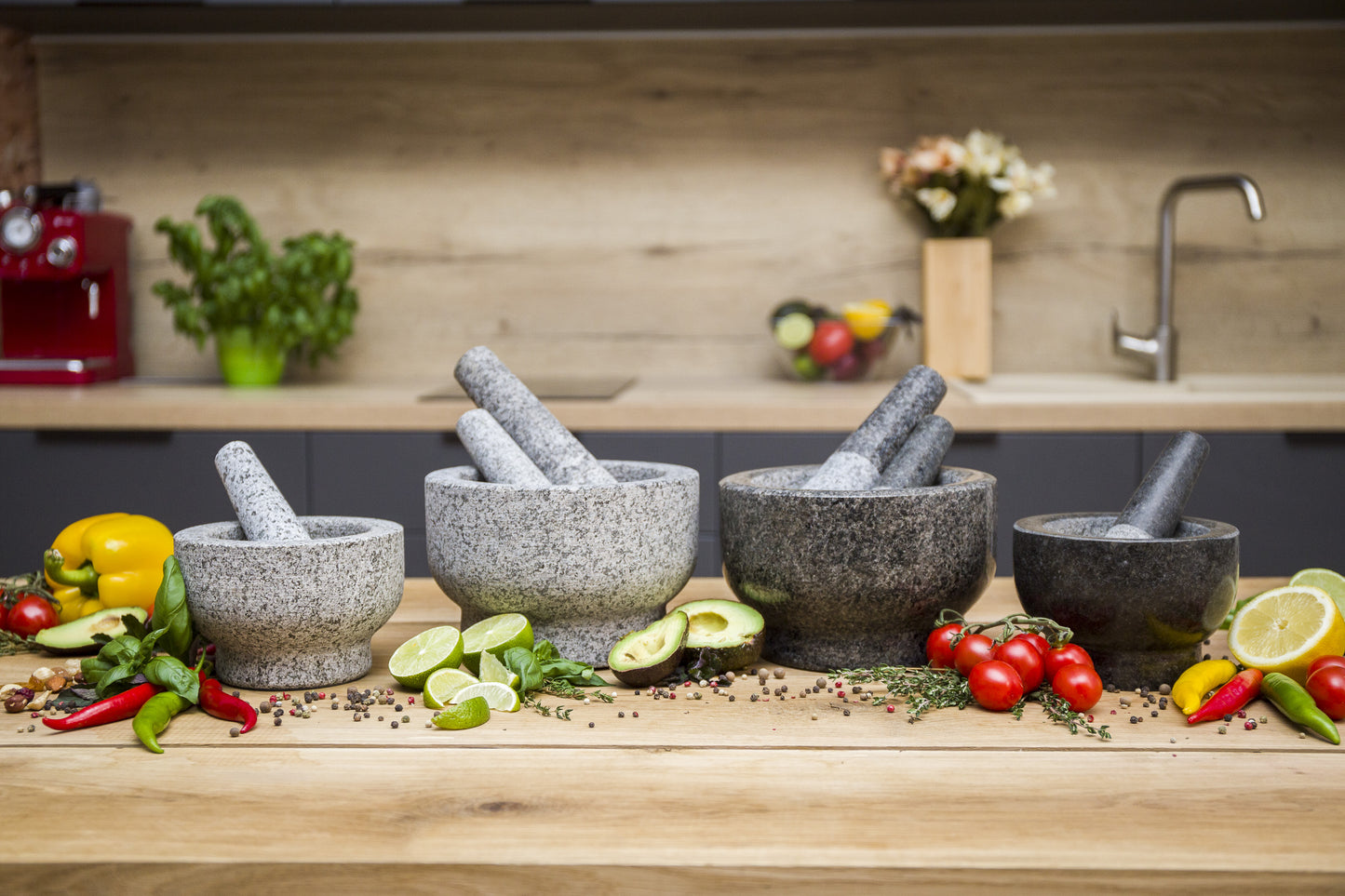  Mortar And Pestle Set - Black Polished Exterior - 6 Inch - 2 Cup Capacity